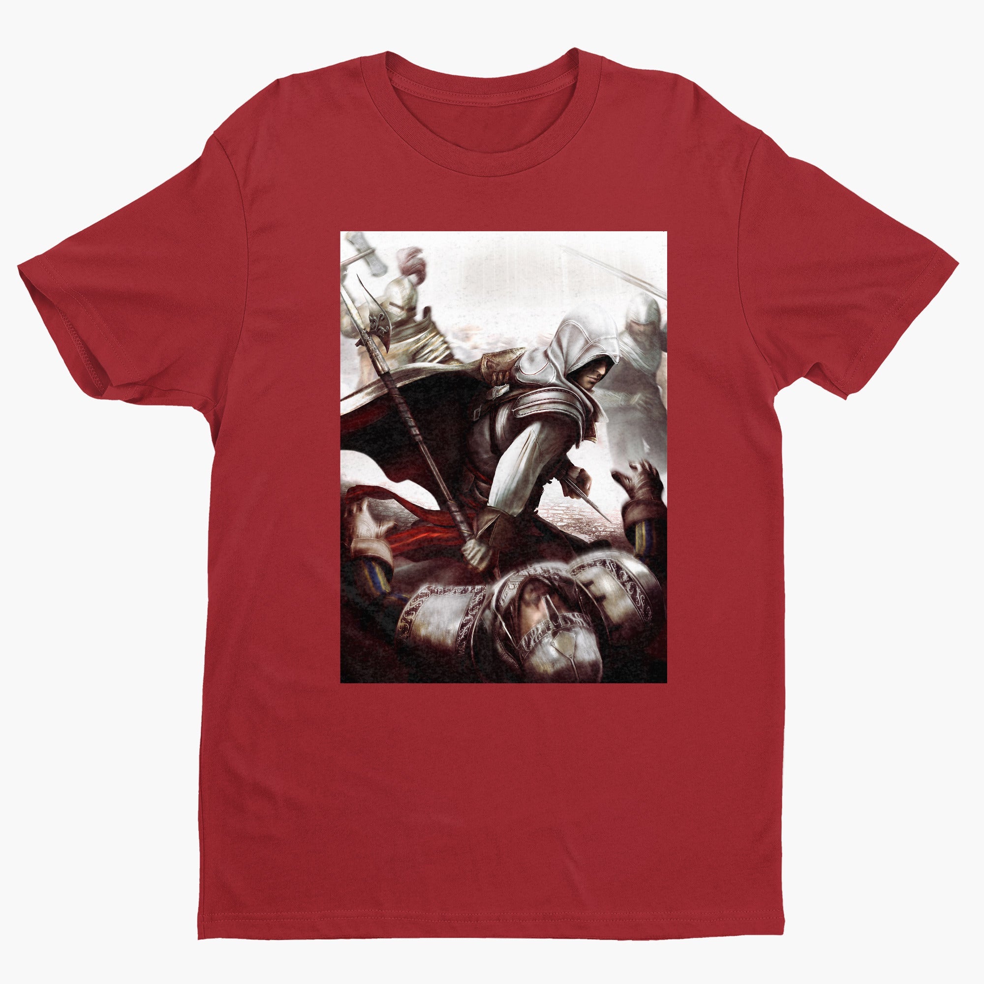 Assassin's Creed II Ezio fighting guards tee - red unisex t-shirt, front view